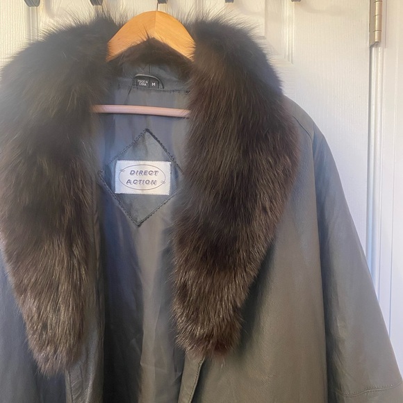 Direct Action Black Genuine Leather Trench with Fur Collar Size M - Picture 8 of 11